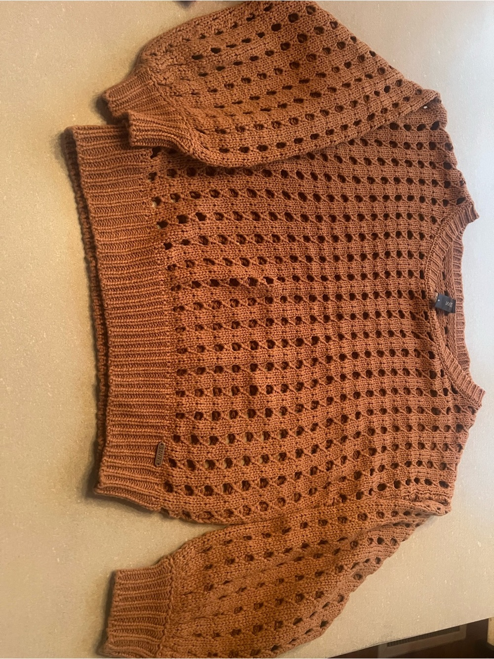 Open-Knit Scoop Neck Sweater in Rust small and off white small